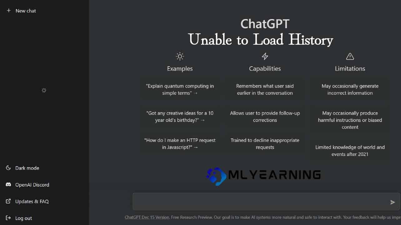 ChatGPT Unable to Load History